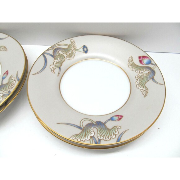 Fitz And Floyd Cloisonne Lotus 5 1/2" Saucers Set Of 4 Saucers Excellent Cond - Picture 2 of 11